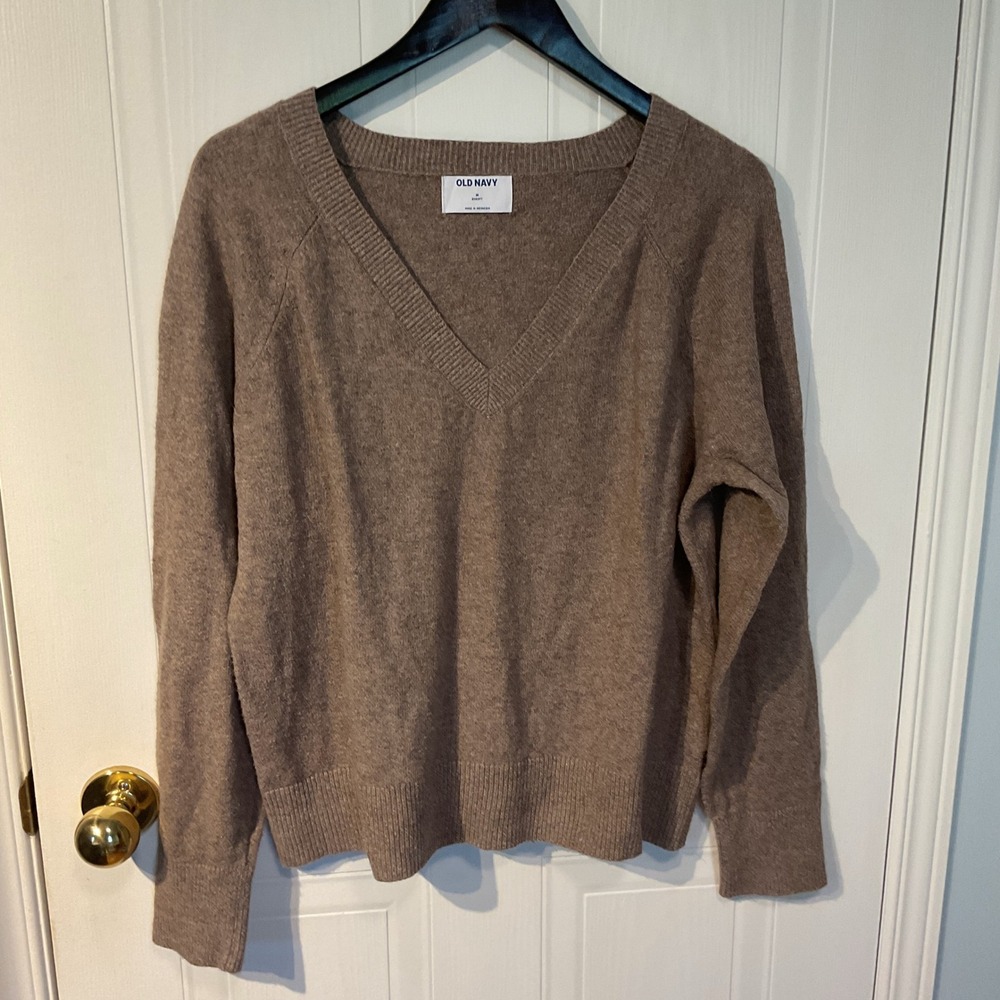 Old Navy V-Neck Sweater Womens Medium Brown Excellent SoSoft Raglan Knit